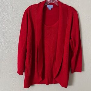 Laura Scott Red Sparkles Sequins 3/4 Sleeve Layered Sweater Women’s XL
